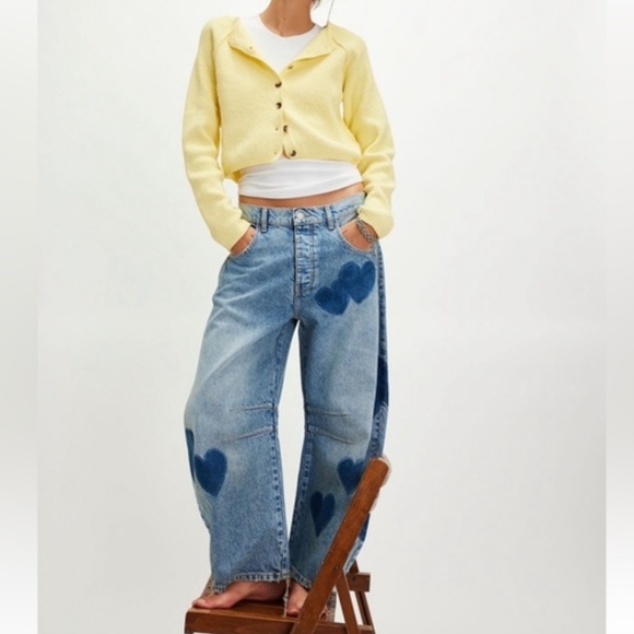 We The Free People Heart Shadow Patch Barrel Good Luck Jeans 27 - Picture 2 of 14